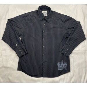 Level Ten‎ Shirt Mens XXLarge Button Up Gray Black Striped Long Sleeve Crown